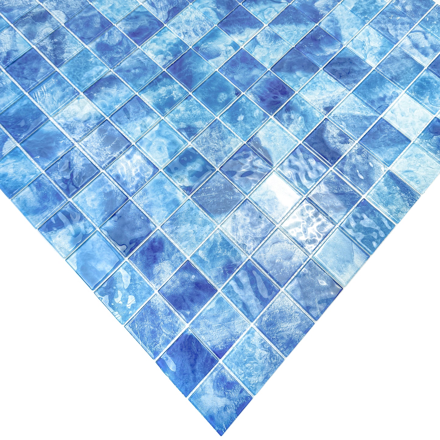 Marble Mirage Series Sky Blue & Ultra Marine Mixed Marble Transparent Texture Crystal Glass Mosaic