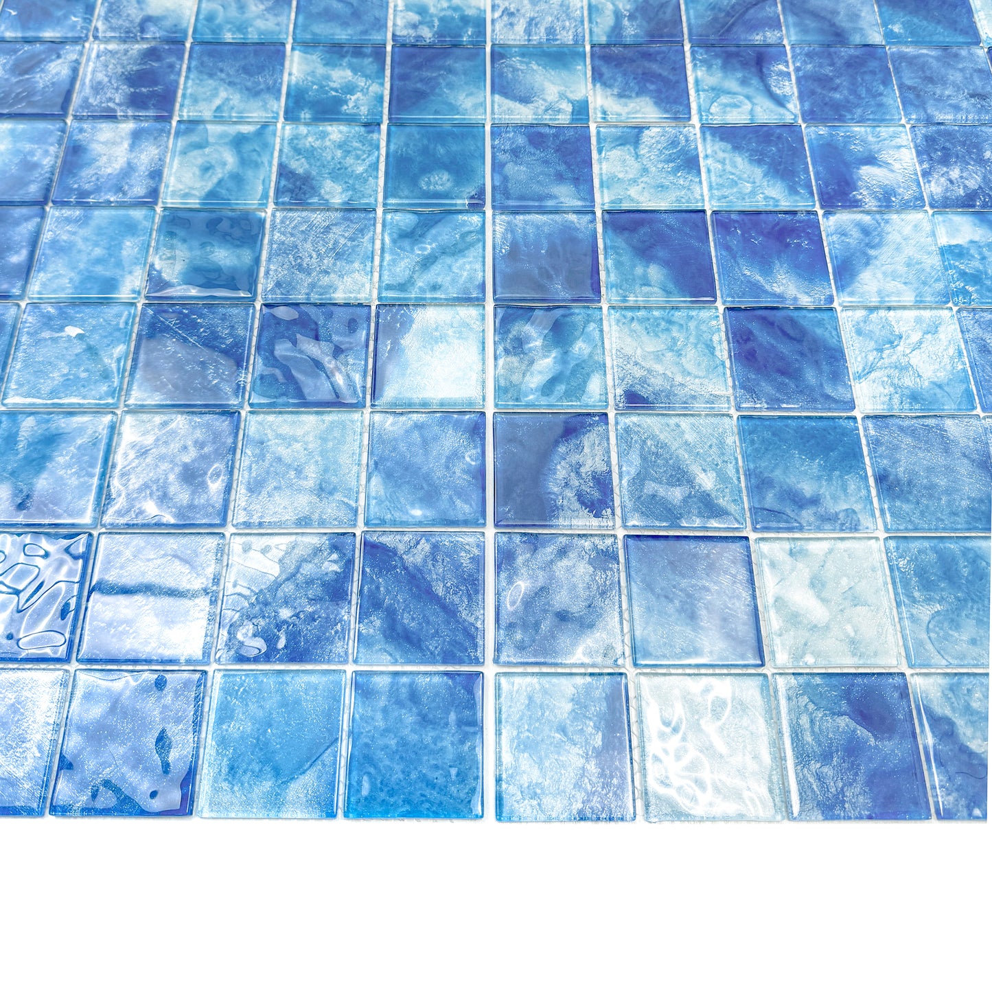 Marble Mirage Series Sky Blue & Ultra Marine Mixed Marble Transparent Texture Crystal Glass Mosaic