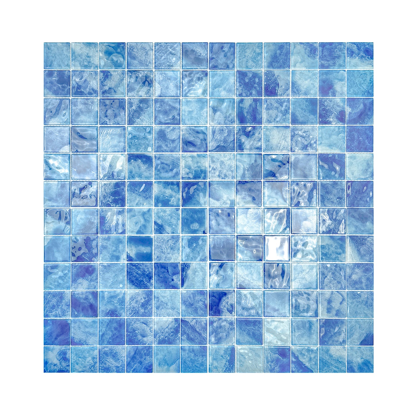 Marble Mirage Series Sky Blue & Ultra Marine Mixed Marble Transparent Texture Crystal Glass Mosaic