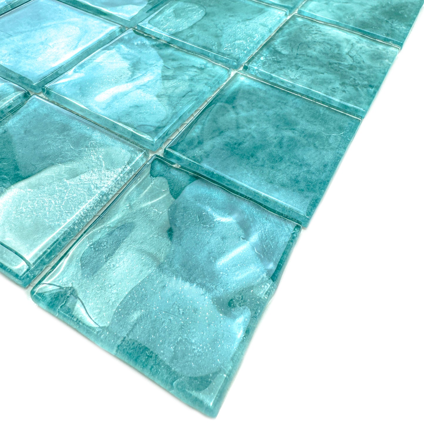 Marble Mirage Series Light Blue & Tiffany Blue Mixed Marble Transparent Texture Crystal Glass Mosaic
