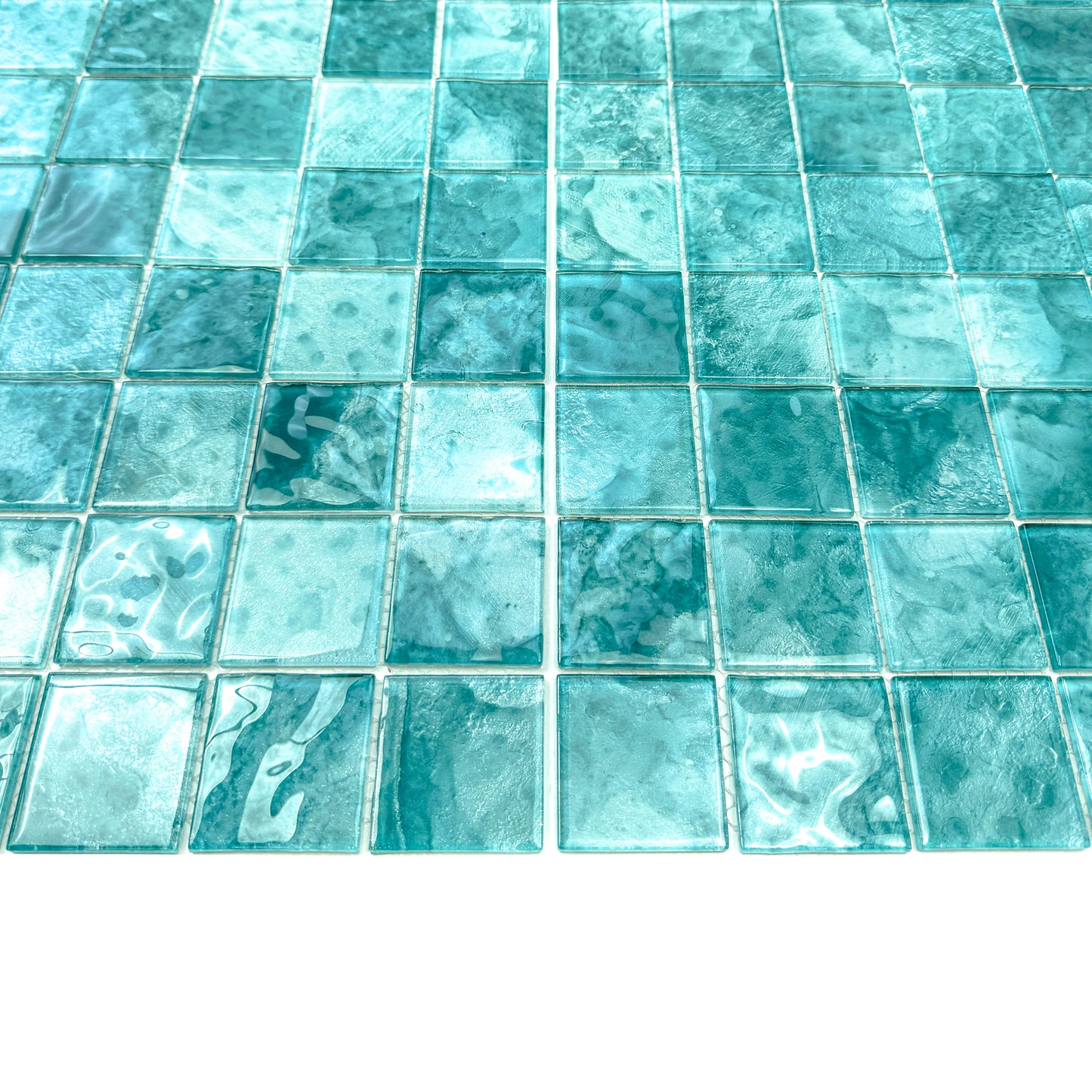 Marble Mirage Series Light Blue & Tiffany Blue Mixed Marble Transparent Texture Crystal Glass Mosaic
