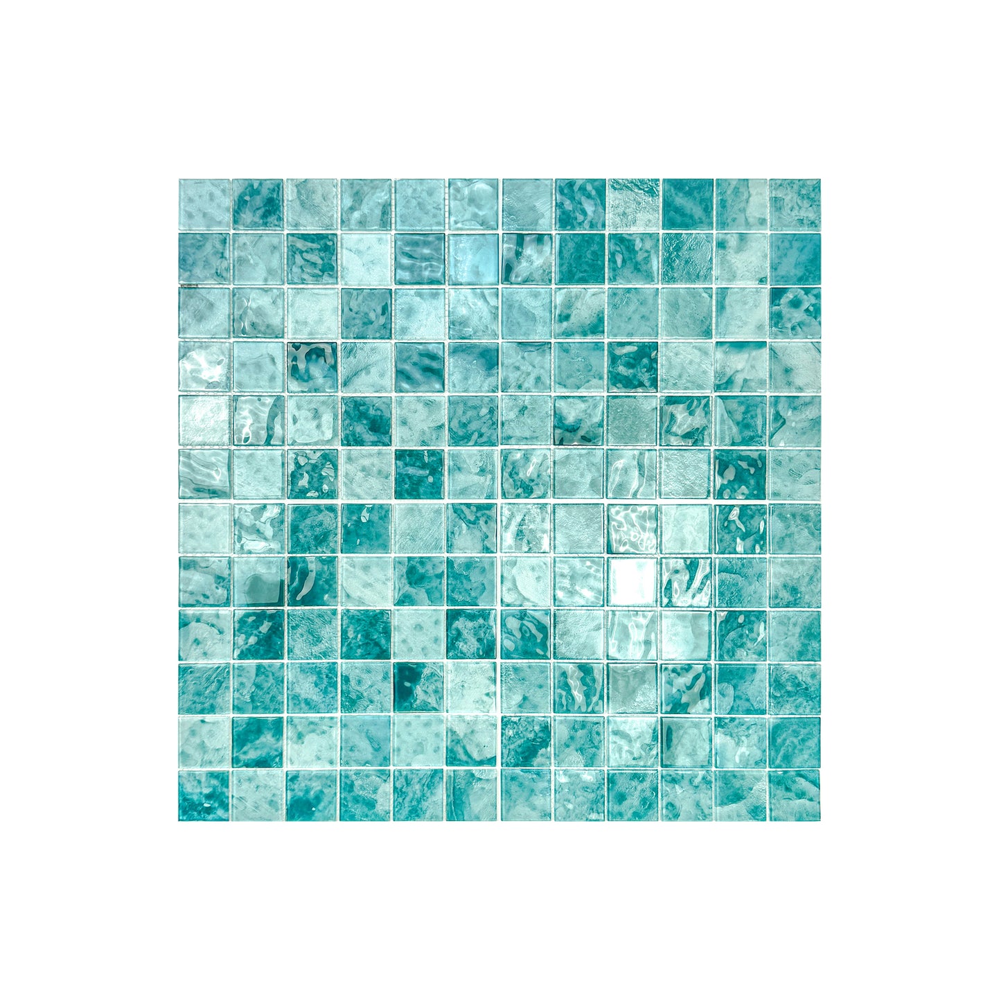 Marble Mirage Series Light Blue & Tiffany Blue Mixed Marble Transparent Texture Crystal Glass Mosaic