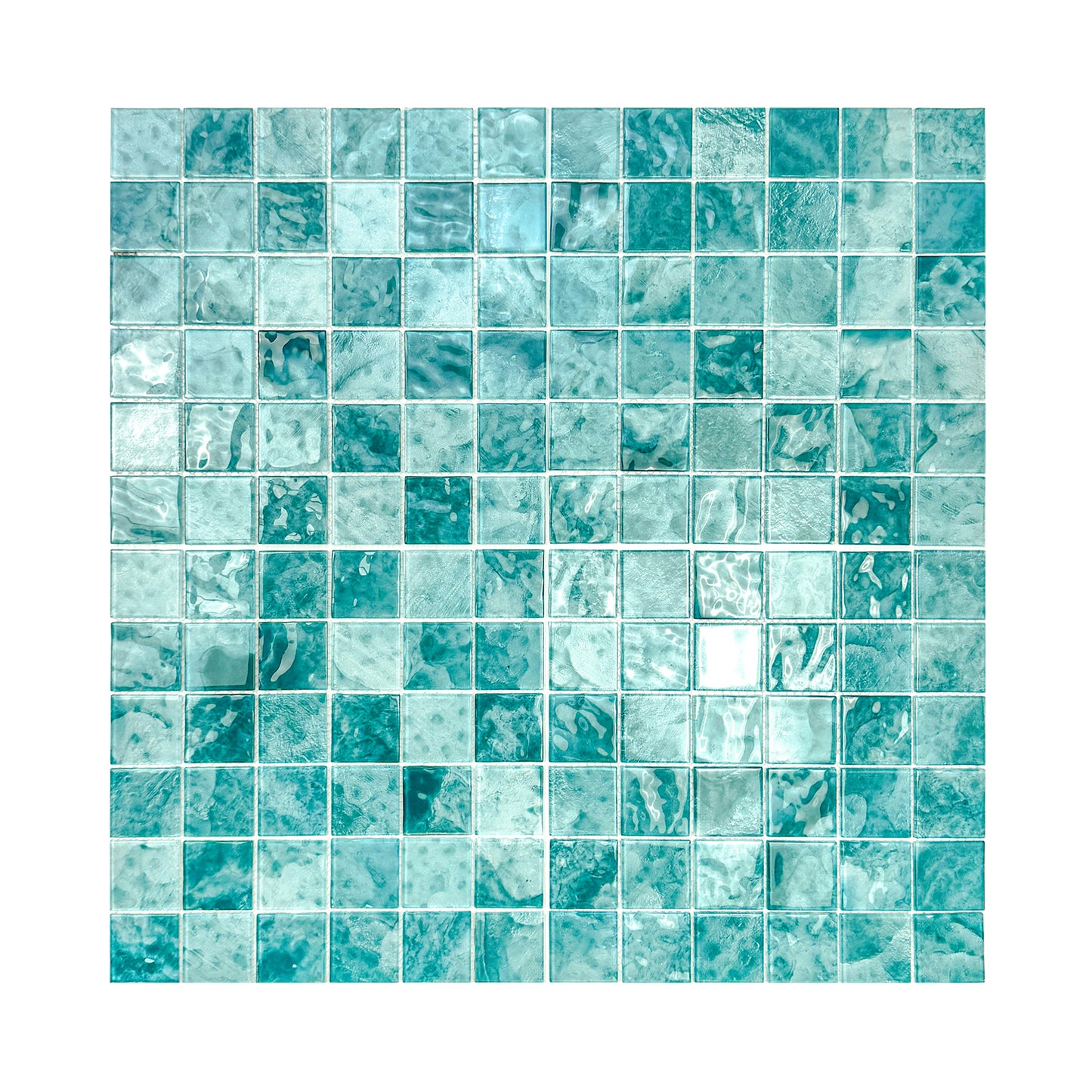 Marble Mirage Series Light Blue & Tiffany Blue Mixed Marble Transparent Texture Crystal Glass Mosaic