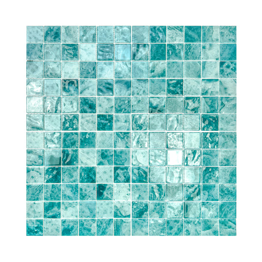 Marble Mirage Series Light Blue & Tiffany Blue Mixed Marble Transparent Texture Crystal Glass Mosaic