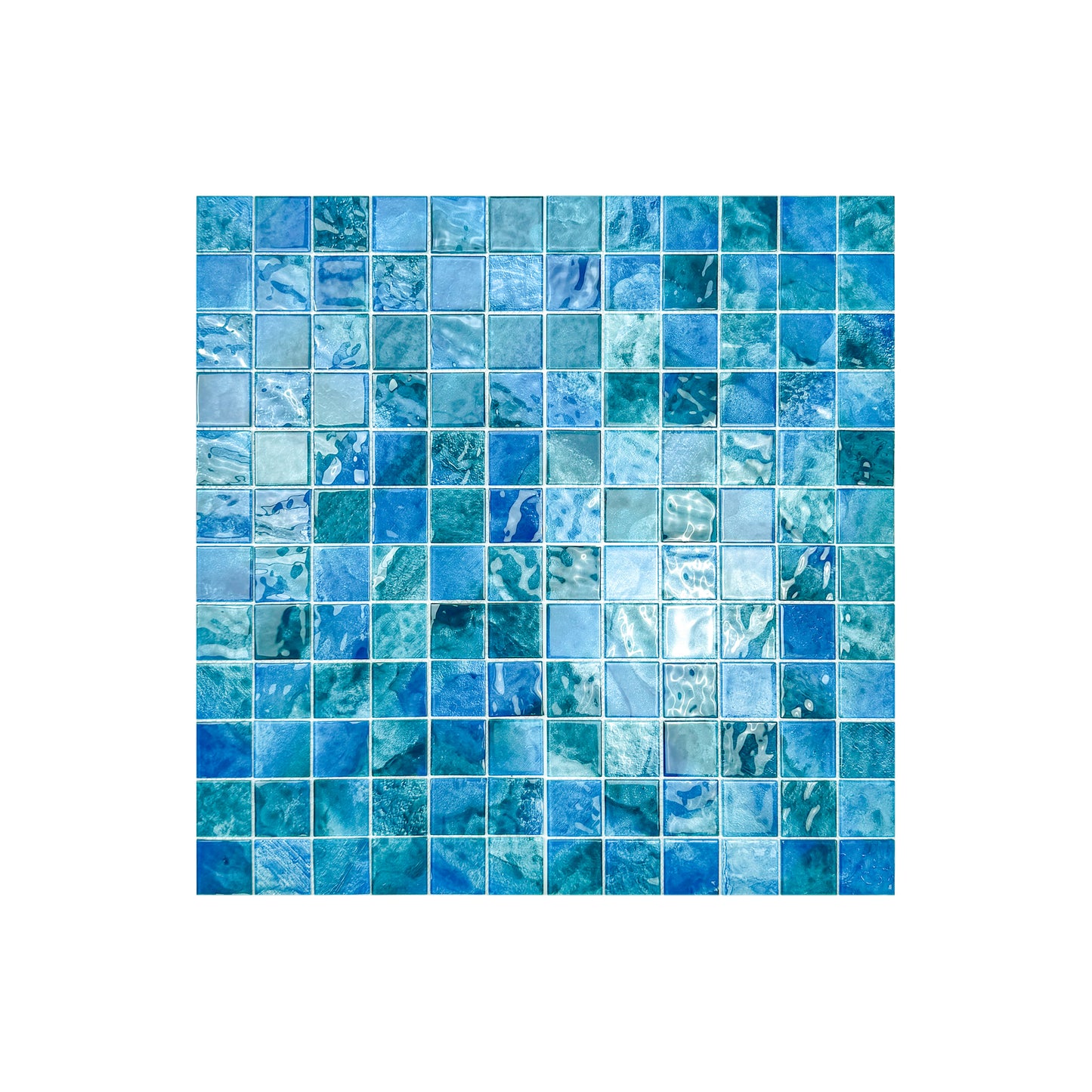 Marble Mirage Series Cyan Blue & Sky Blue & Tiffany Blue Mixed Marble Transparent Texture Crystal Glass Mosaic