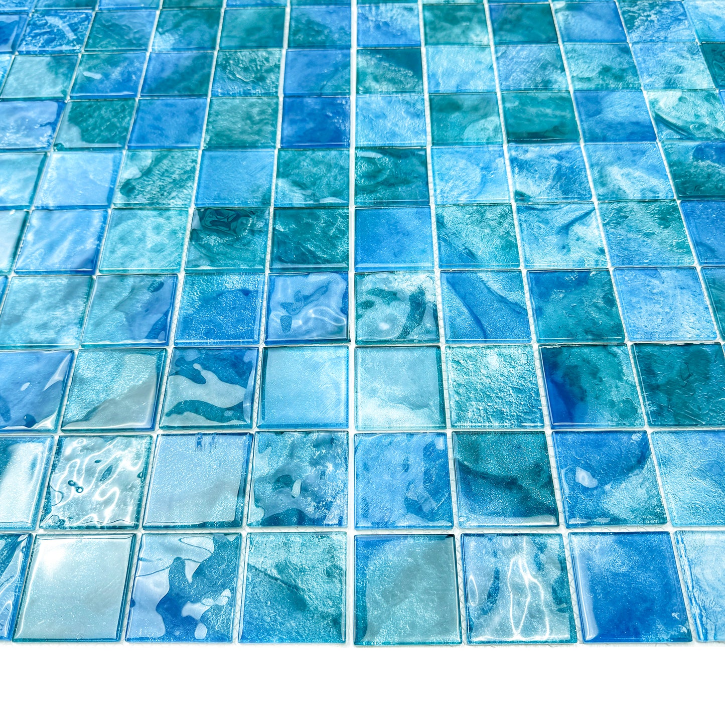 Marble Mirage Series Cyan Blue & Sky Blue & Tiffany Blue Mixed Marble Transparent Texture Crystal Glass Mosaic