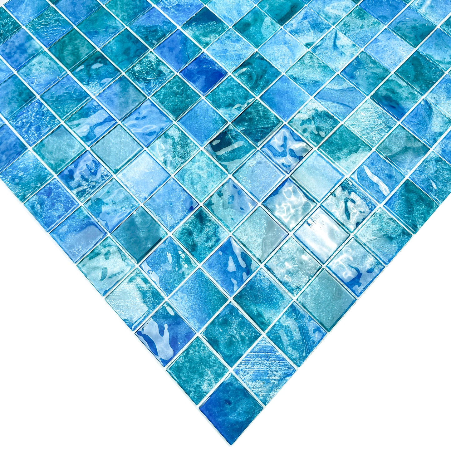 Marble Mirage Series Cyan Blue & Sky Blue & Tiffany Blue Mixed Marble Transparent Texture Crystal Glass Mosaic