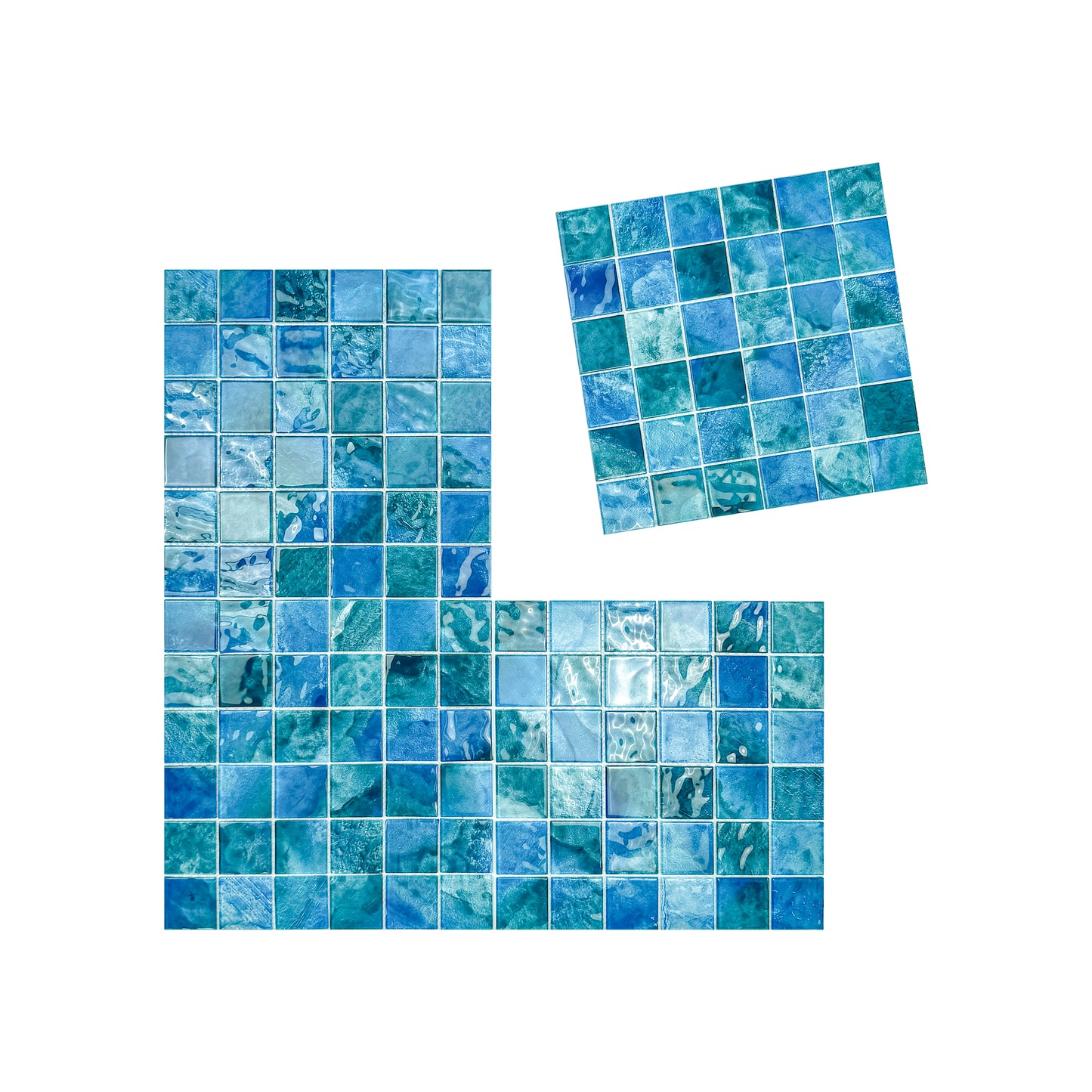 Marble Mirage Series Cyan Blue & Sky Blue & Tiffany Blue Mixed Marble Transparent Texture Crystal Glass Mosaic