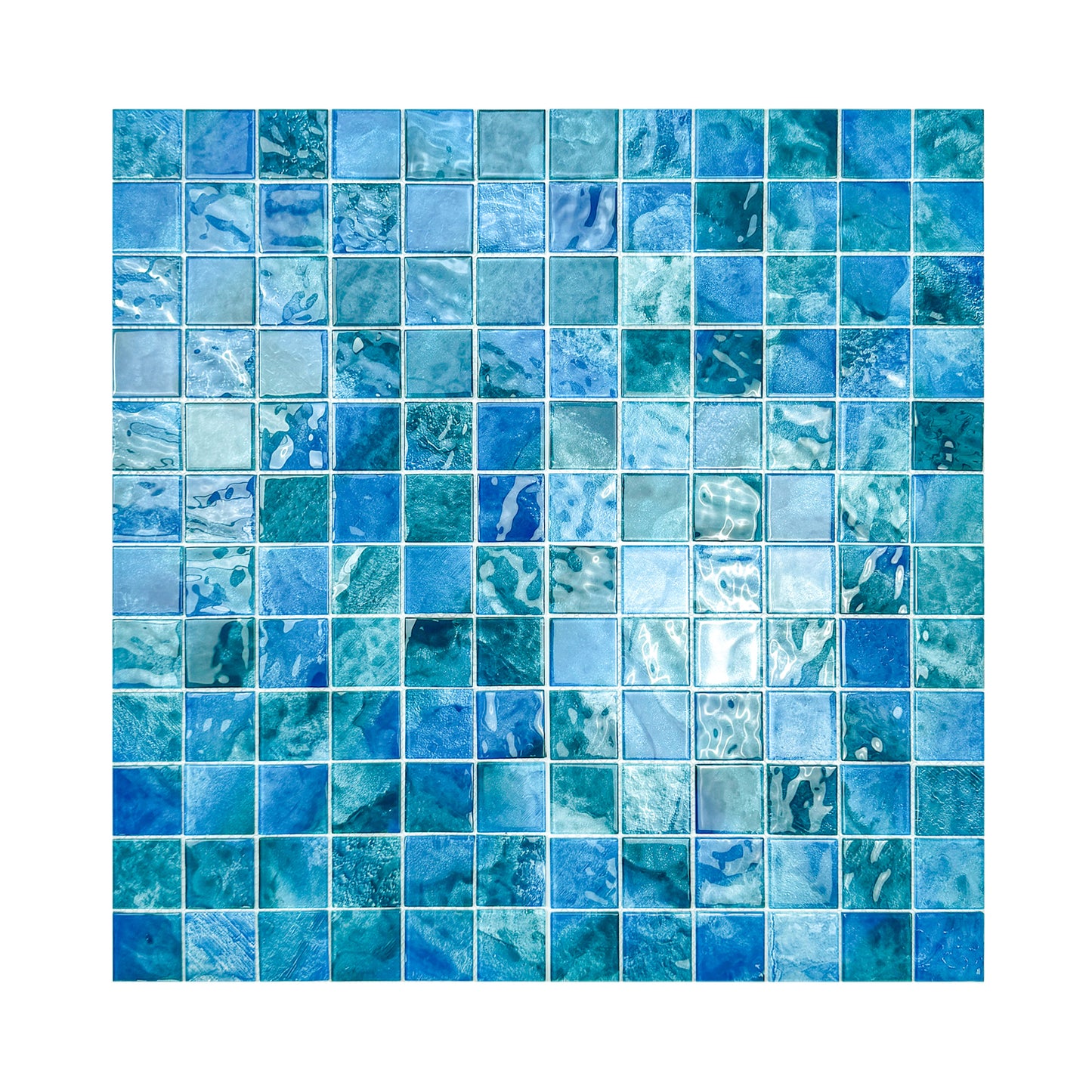 Marble Mirage Series Cyan Blue & Sky Blue & Tiffany Blue Mixed Marble Transparent Texture Crystal Glass Mosaic