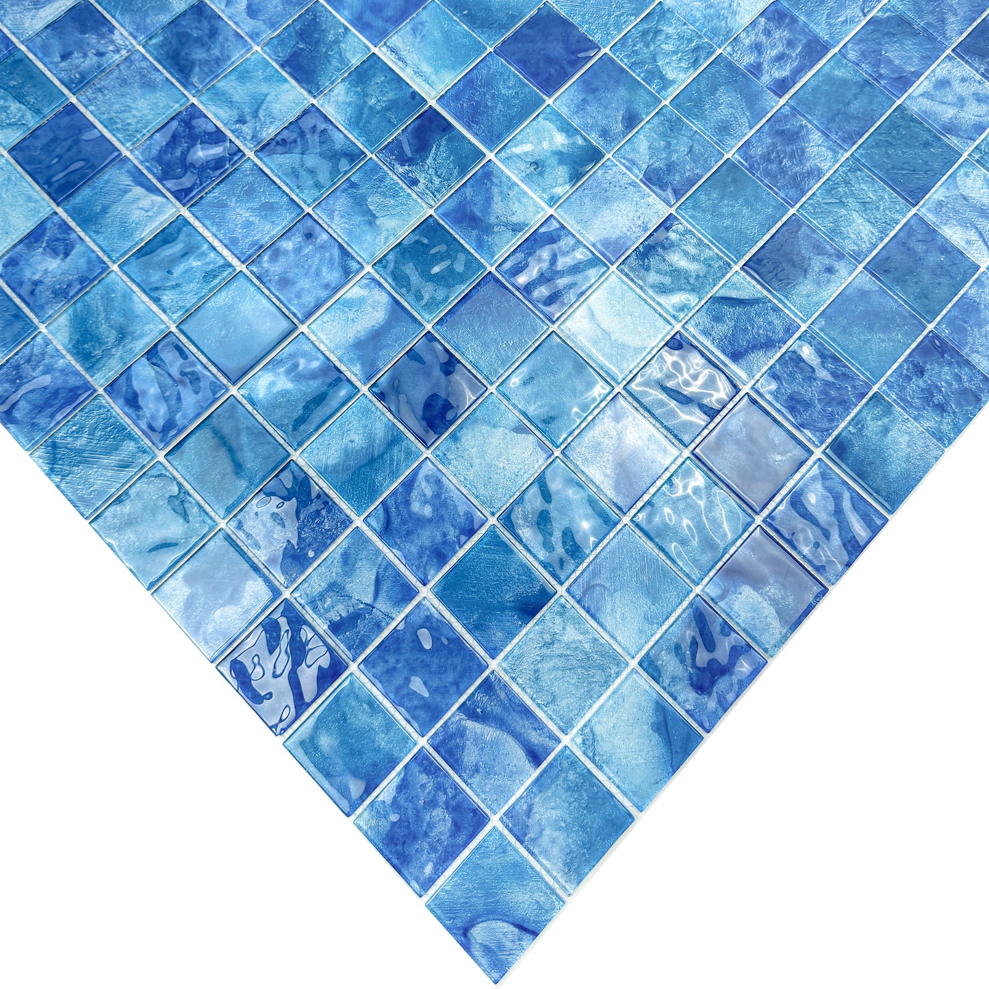 Marble Mirage Series Altramarine Blue & Cobalt Blue Mixed Marble Transparent Texture Crystal Glass Mosaic