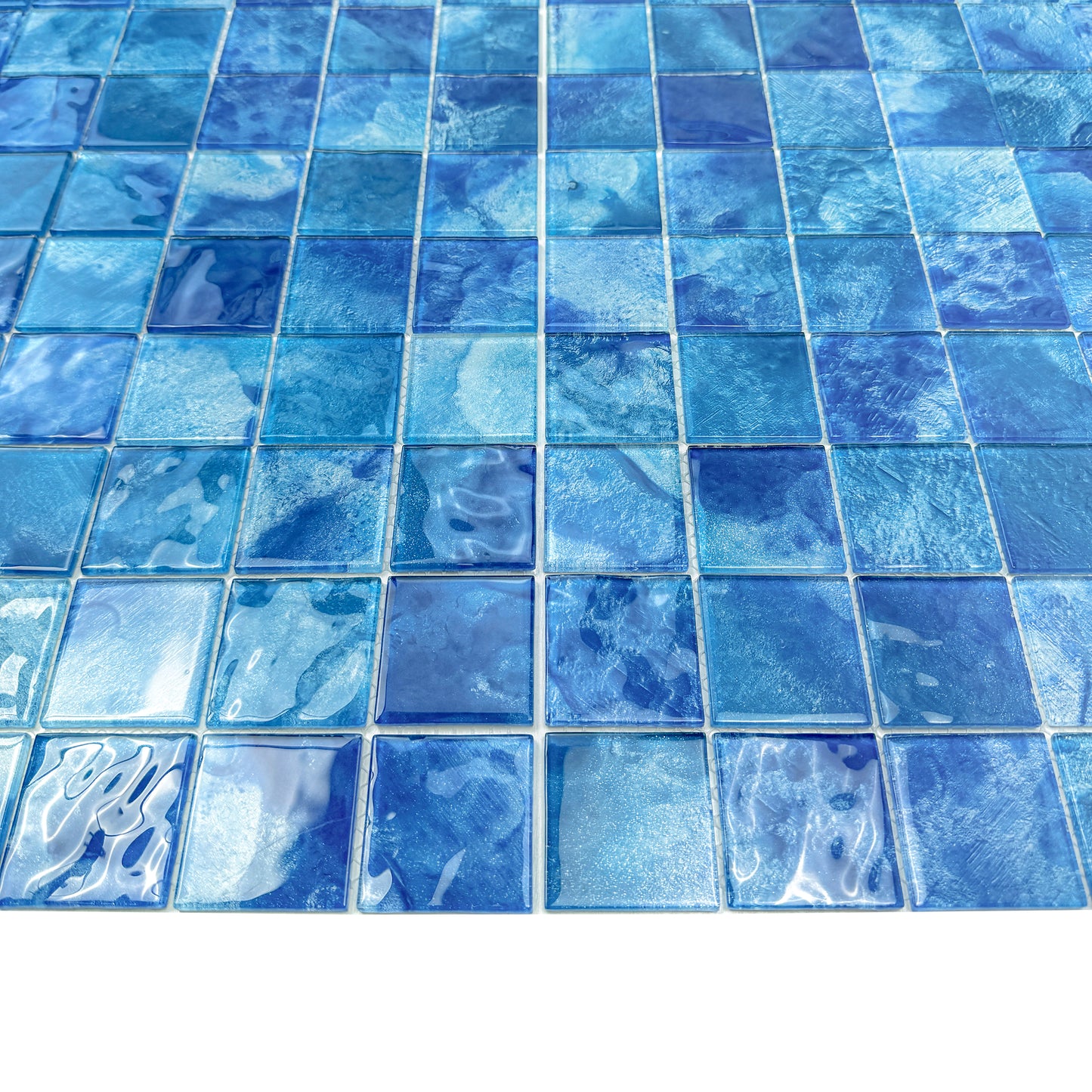 Marble Mirage Series Altramarine Blue & Cobalt Blue Mixed Marble Transparent Texture Crystal Glass Mosaic