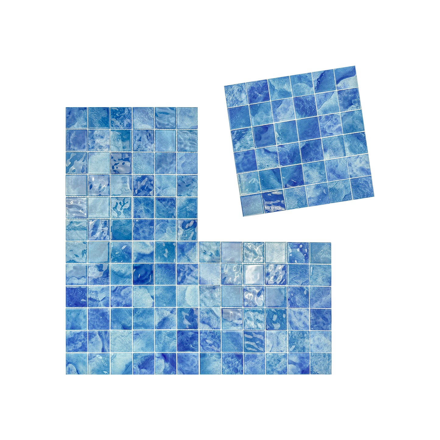 Marble Mirage Series Altramarine Blue & Cobalt Blue Mixed Marble Transparent Texture Crystal Glass Mosaic
