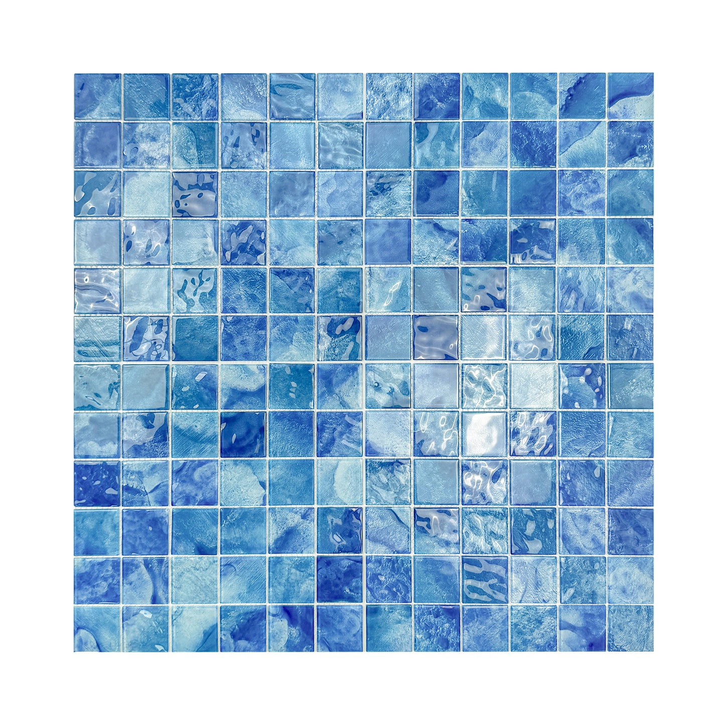 Marble Mirage Series Altramarine Blue & Cobalt Blue Mixed Marble Transparent Texture Crystal Glass Mosaic