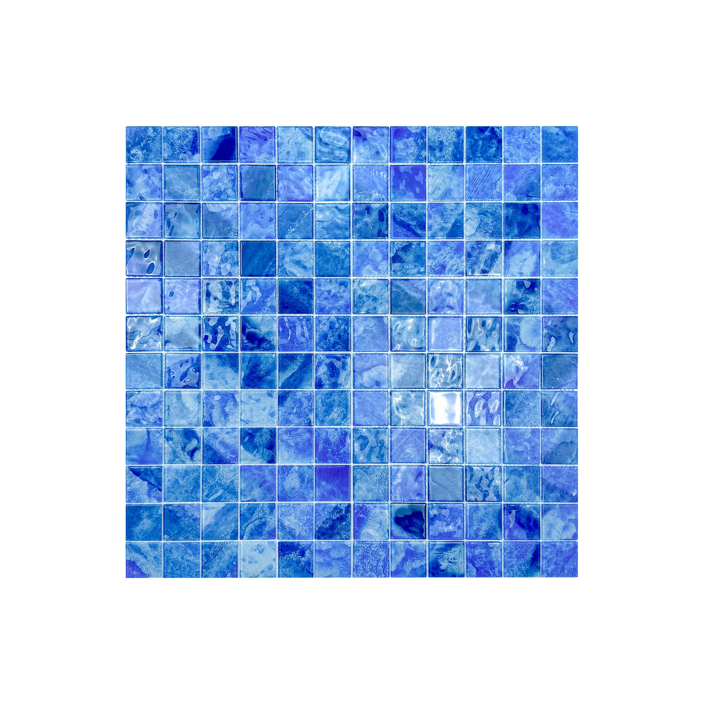 Marble Mirage Series Neon Blue & Yale Blue Mixed Marble Transparent Texture Crystal Glass Mosaic