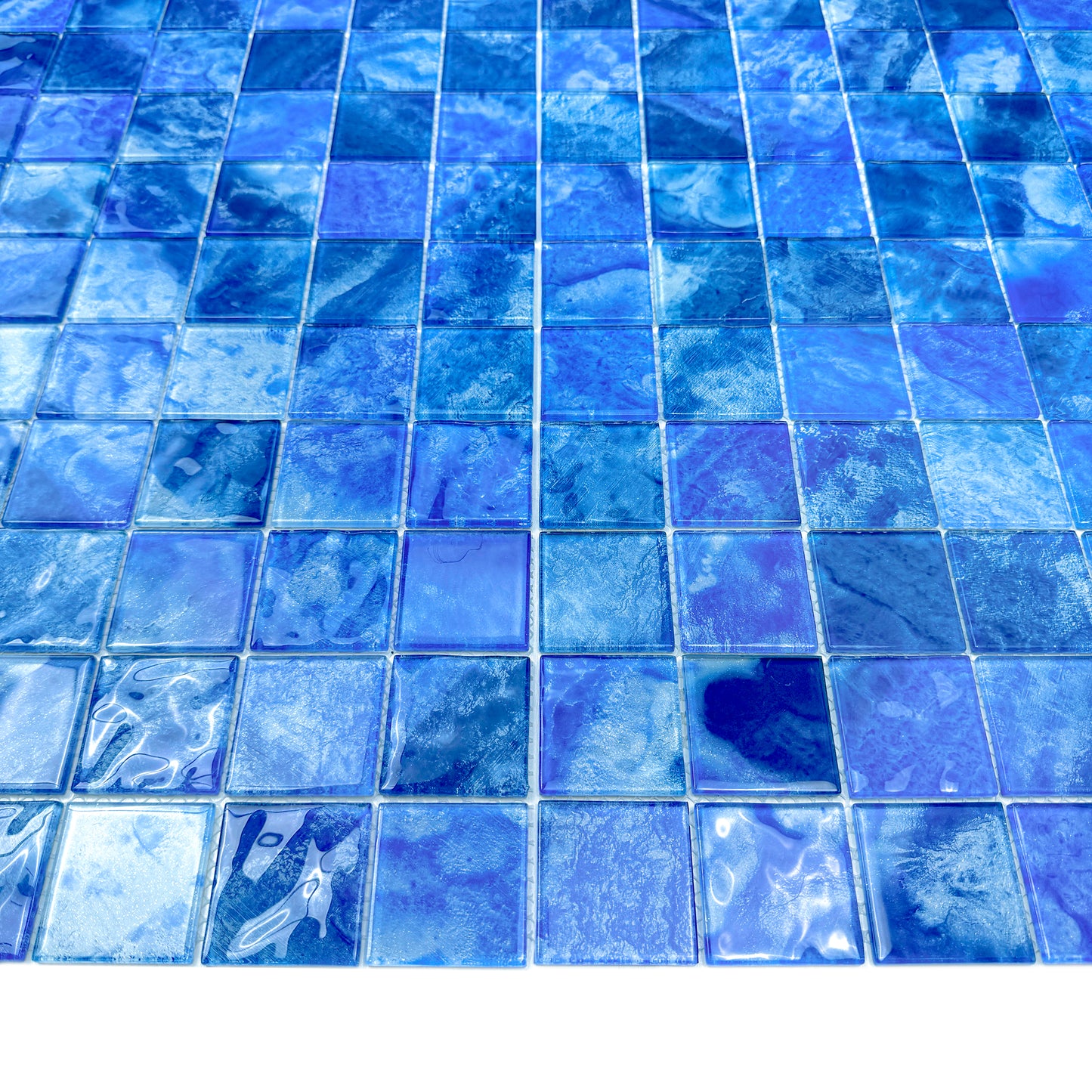 Marble Mirage Series Neon Blue & Yale Blue Mixed Marble Transparent Texture Crystal Glass Mosaic