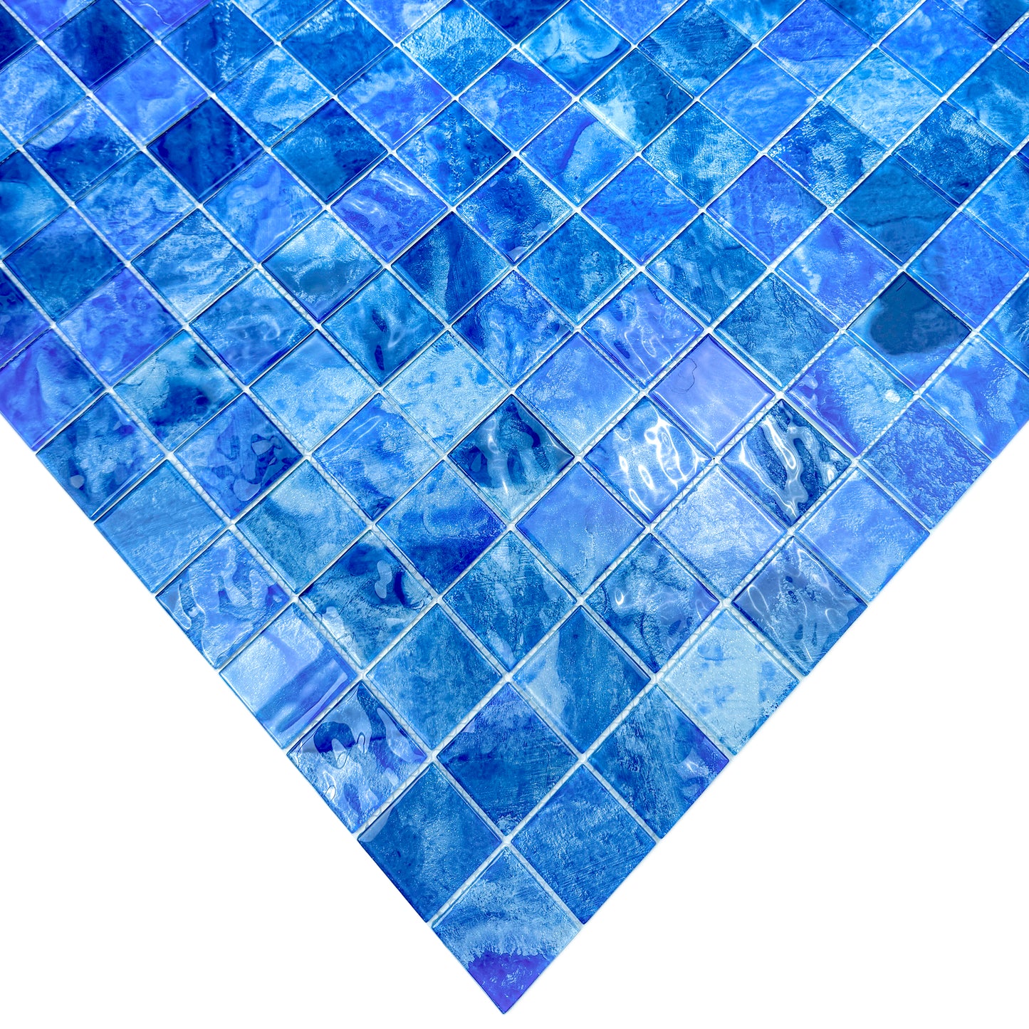 Marble Mirage Series Neon Blue & Yale Blue Mixed Marble Transparent Texture Crystal Glass Mosaic