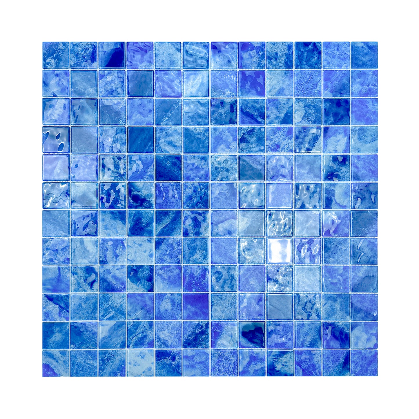 Marble Mirage Series Neon Blue & Yale Blue Mixed Marble Transparent Texture Crystal Glass Mosaic
