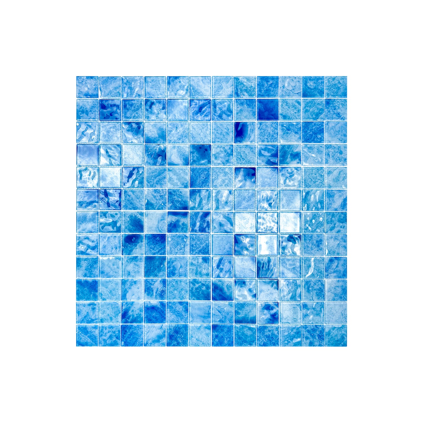 Marble Mirage Series Baby Blue & French Blue & Yale Blue Mixed Marble Transparent Texture Crystal Glass Mosaic
