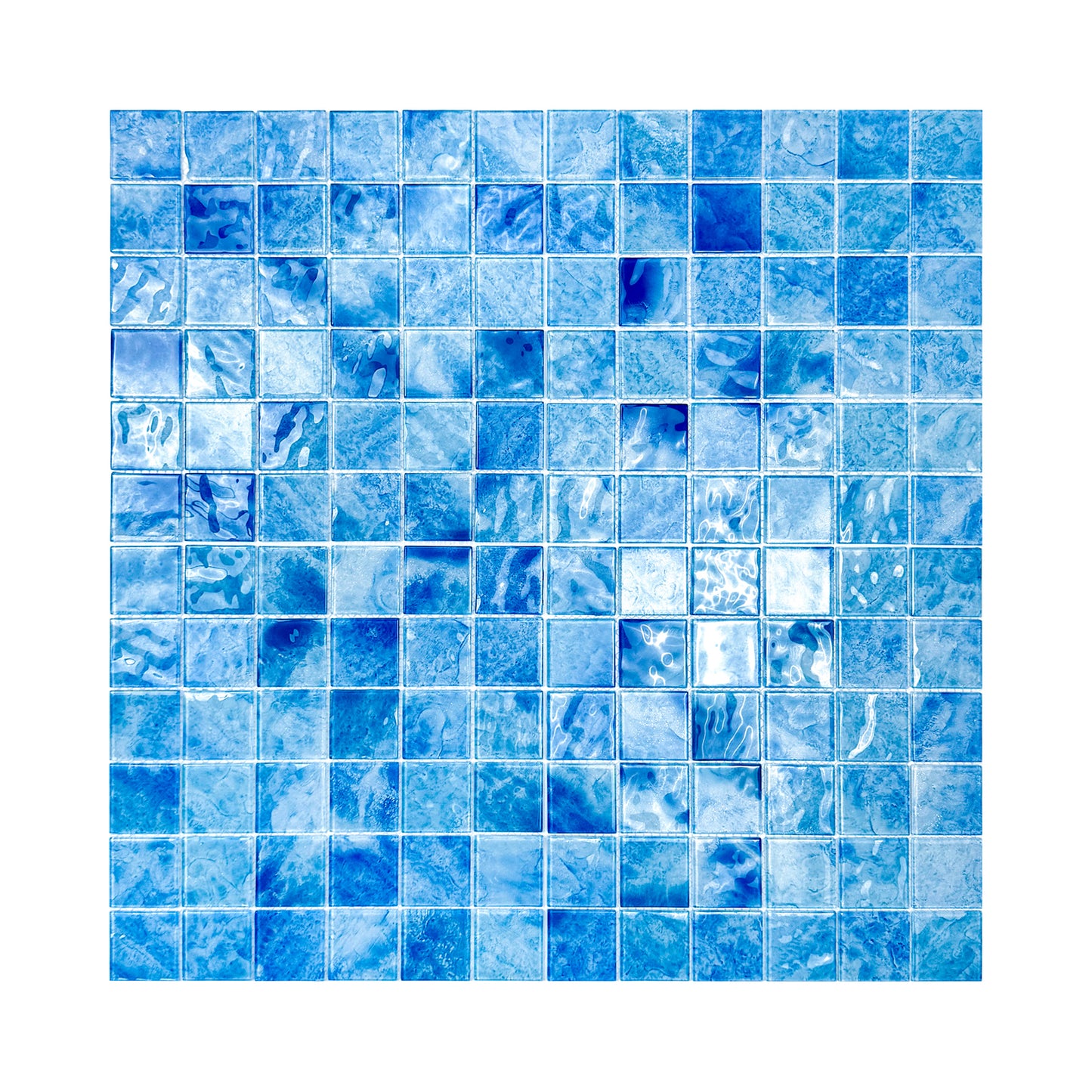 Marble Mirage Series Baby Blue & French Blue & Yale Blue Mixed Marble Transparent Texture Crystal Glass Mosaic