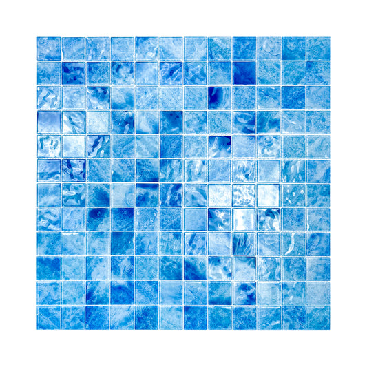 Marble Mirage Series Baby Blue & French Blue & Yale Blue Mixed Marble Transparent Texture Crystal Glass Mosaic