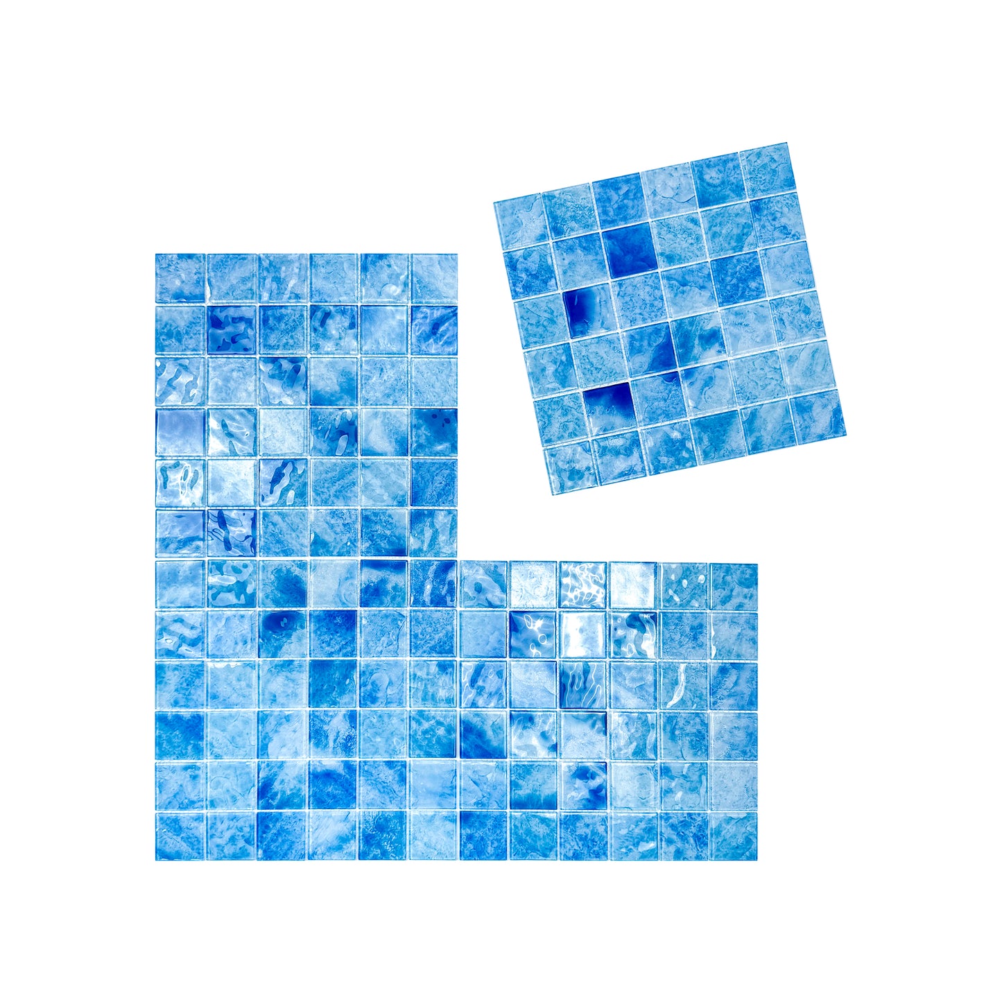 Marble Mirage Series Baby Blue & French Blue & Yale Blue Mixed Marble Transparent Texture Crystal Glass Mosaic