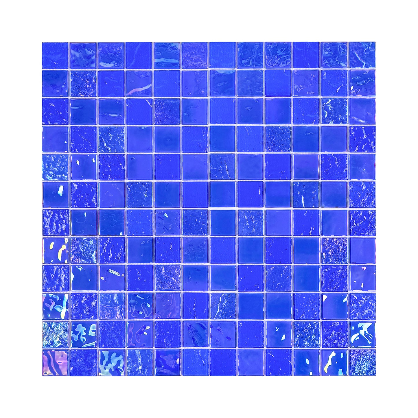 Crystal Cascade Series Klein Blue Iridescent Mixed Wave Pattern Crystal Glass Mosaic