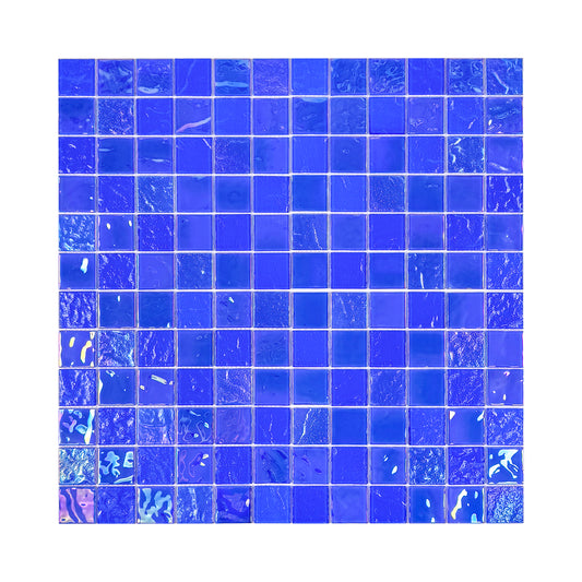 Crystal Cascade Series Klein Blue Iridescent Mixed Wave Pattern Crystal Glass Mosaic