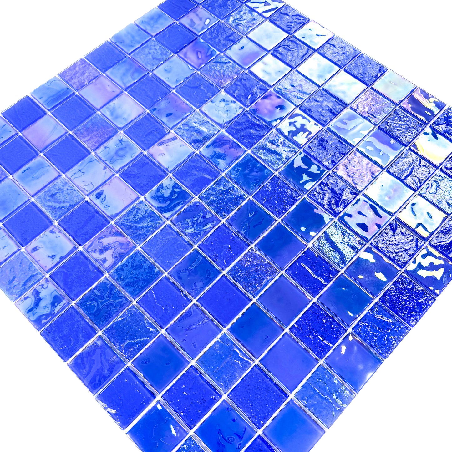 Crystal Cascade Series Klein Blue Iridescent Mixed Wave Pattern Crystal Glass Mosaic
