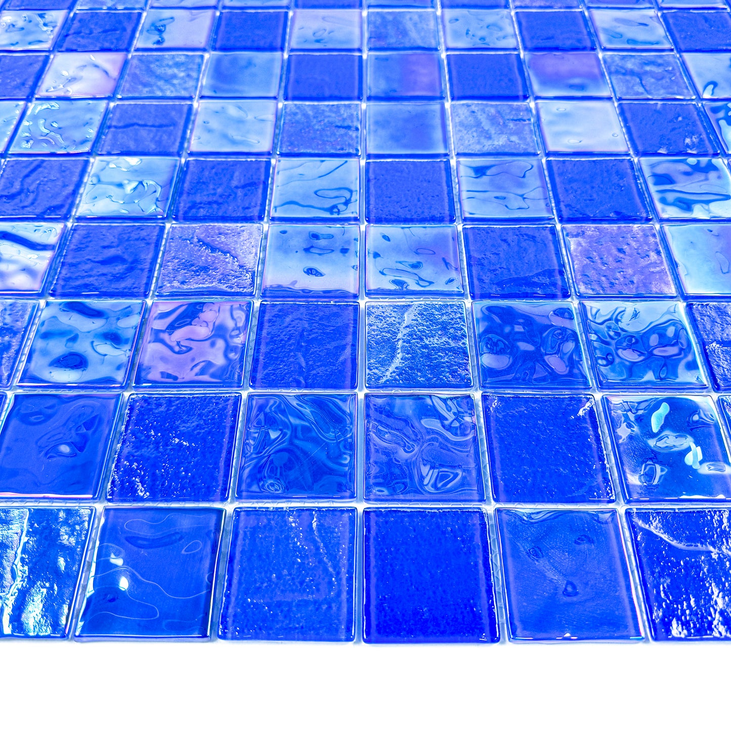 Crystal Cascade Series Klein Blue Iridescent Mixed Wave Pattern Crystal Glass Mosaic