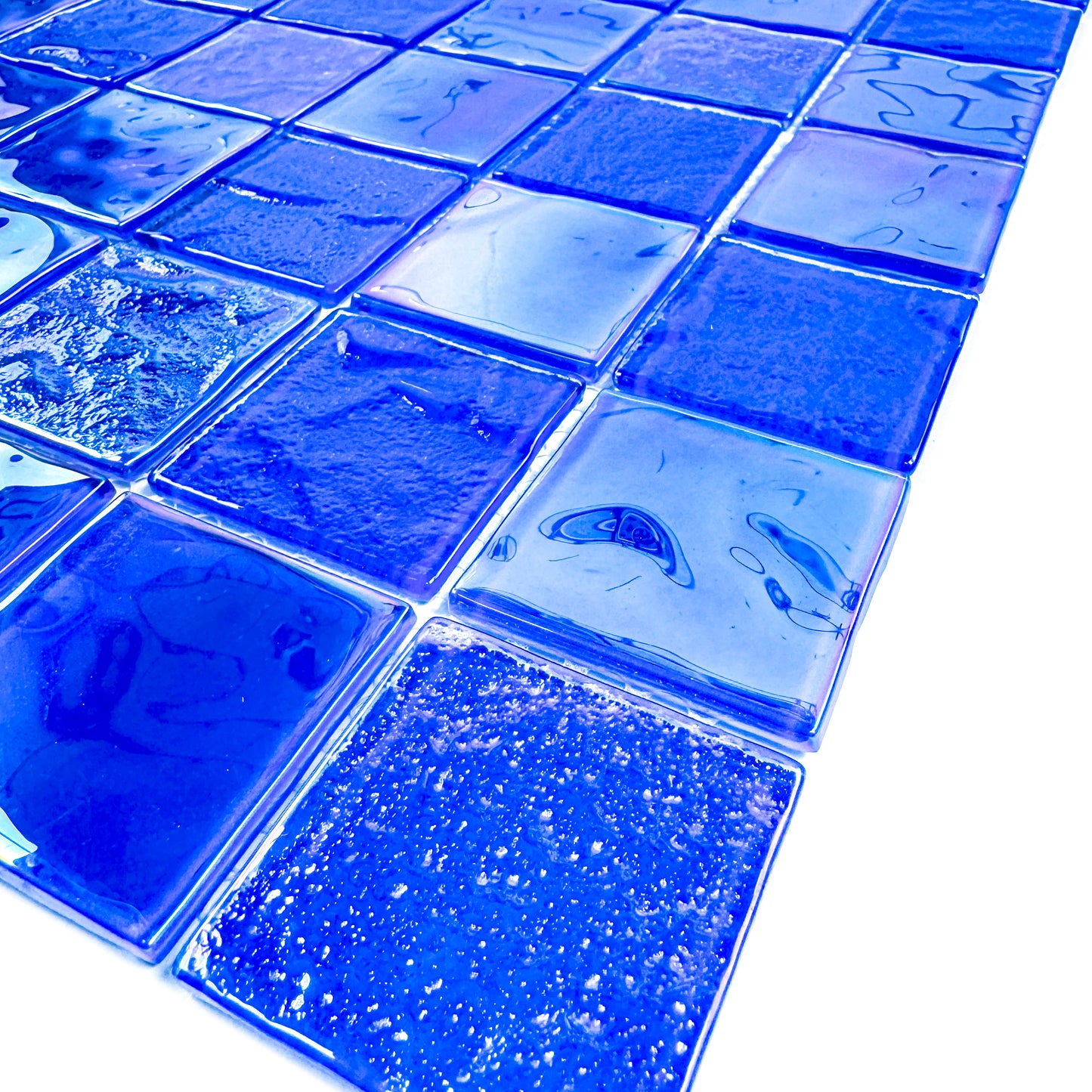 Crystal Cascade Series Klein Blue Iridescent Mixed Wave Pattern Crystal Glass Mosaic