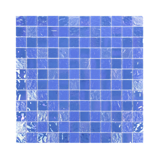 Crystal Cascade Series Light Blue Iridescent Mixed Wave Pattern Crystal Glass Mosaic