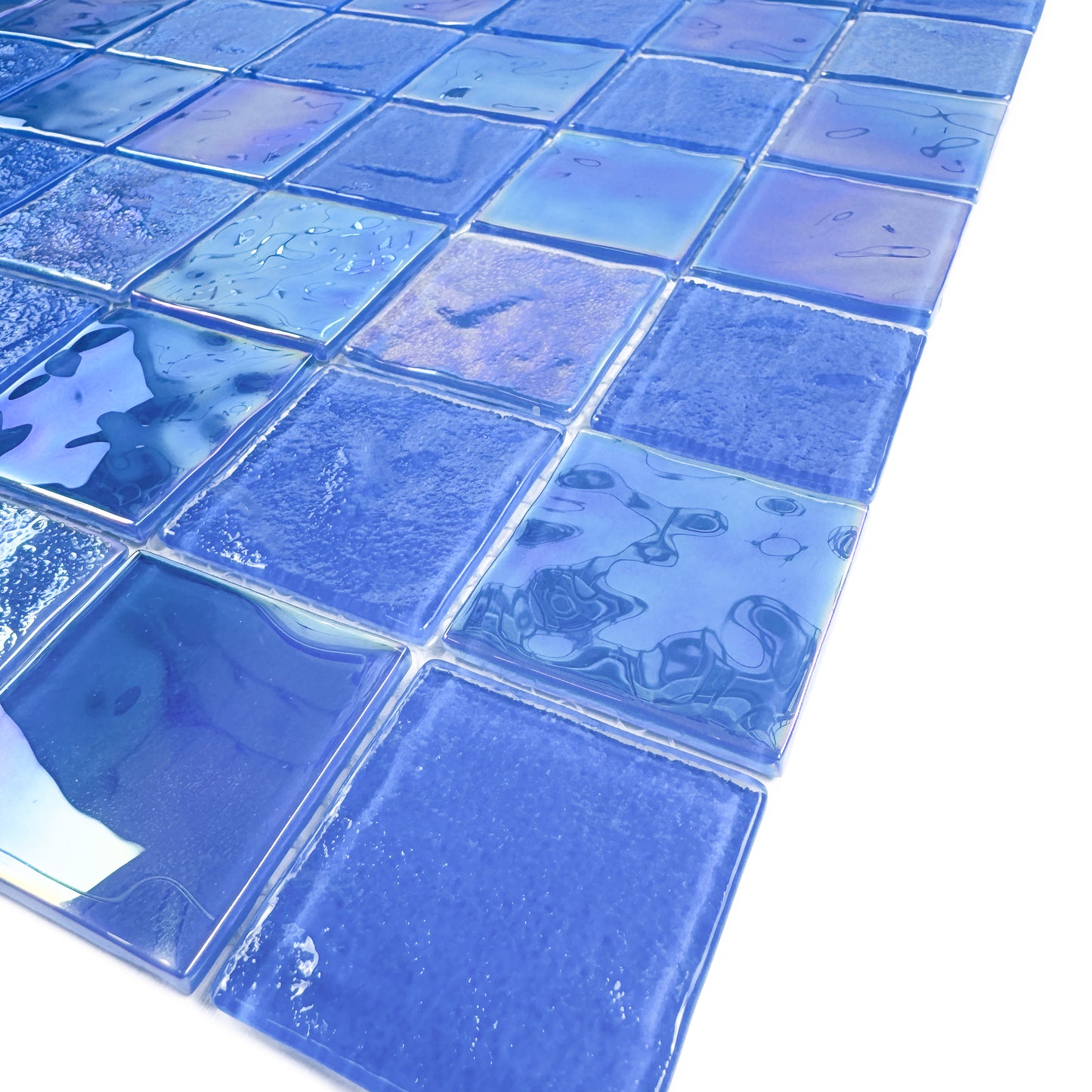 Crystal Cascade Series Light Blue Iridescent Mixed Wave Pattern Crystal Glass Mosaic