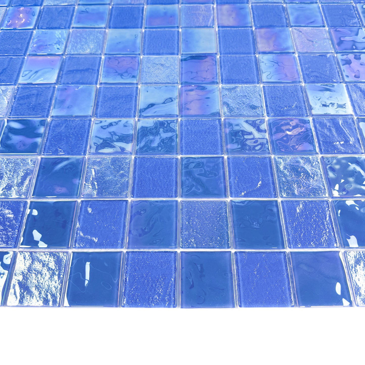 Crystal Cascade Series Light Blue Iridescent Mixed Wave Pattern Crystal Glass Mosaic