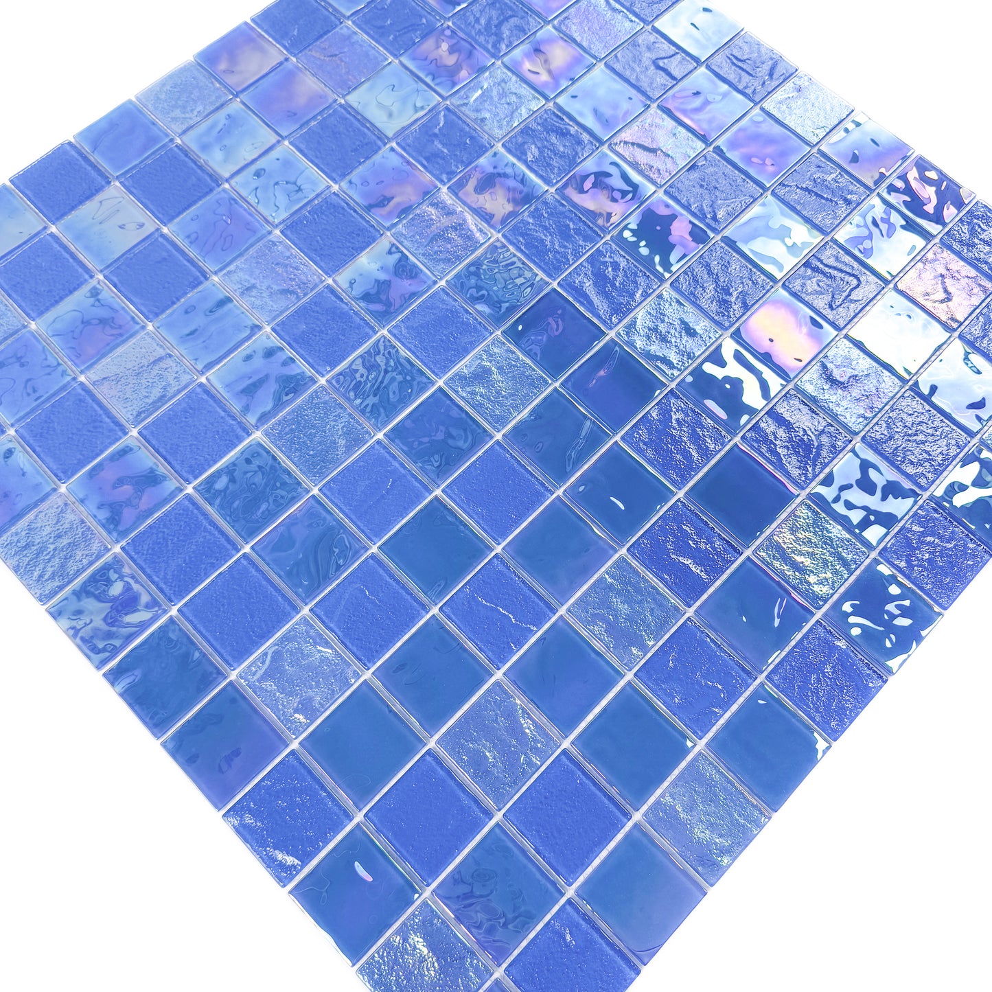 Crystal Cascade Series Light Blue Iridescent Mixed Wave Pattern Crystal Glass Mosaic
