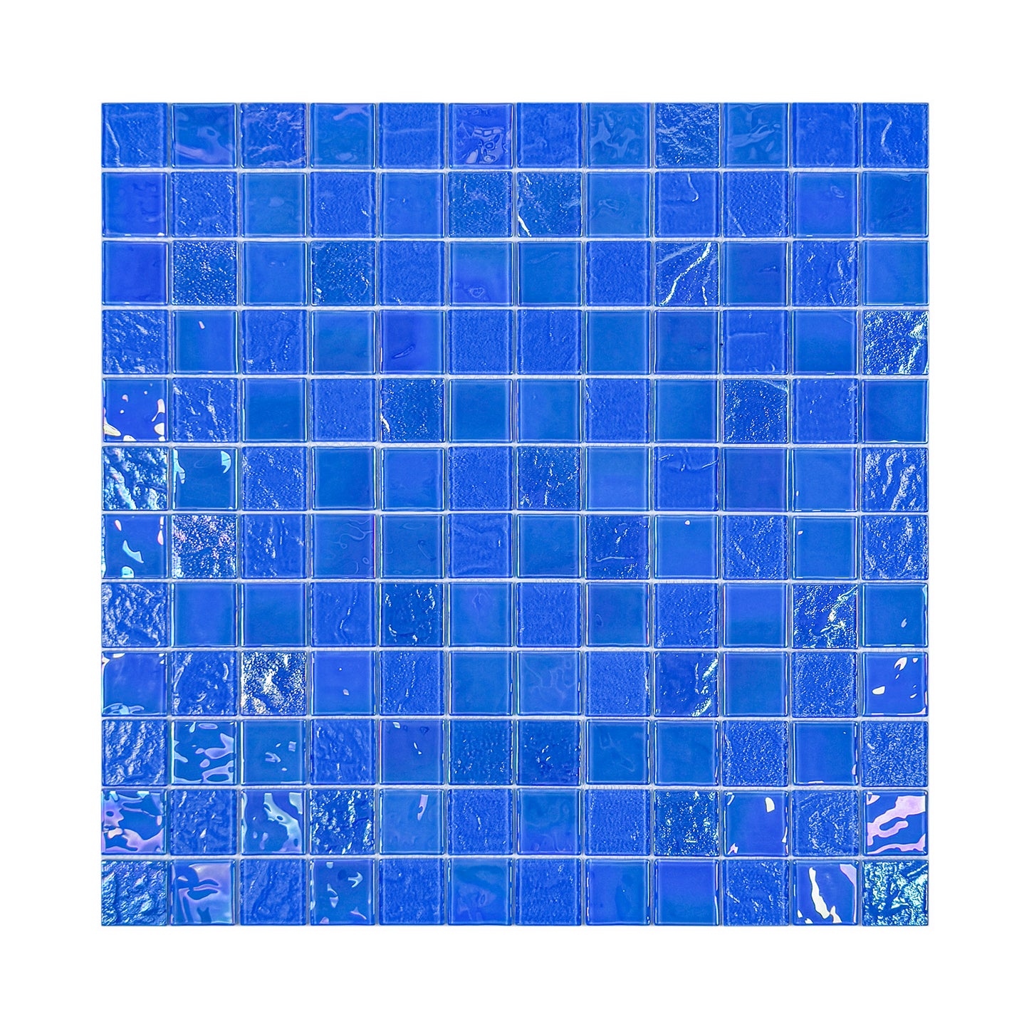 Crystal Cascade Series French Blue Iridescent Mixed Wave Pattern Crystal Glass Mosaic