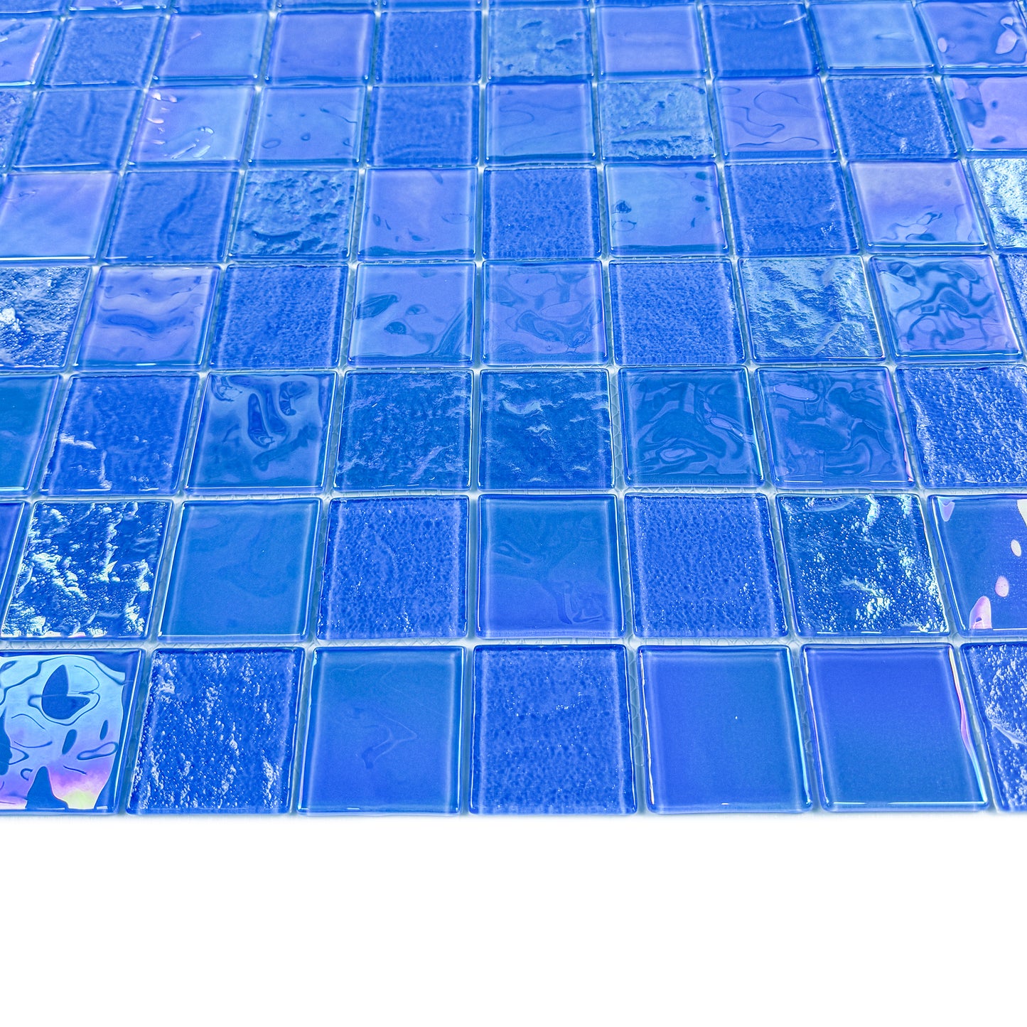 Crystal Cascade Series French Blue Iridescent Mixed Wave Pattern Crystal Glass Mosaic