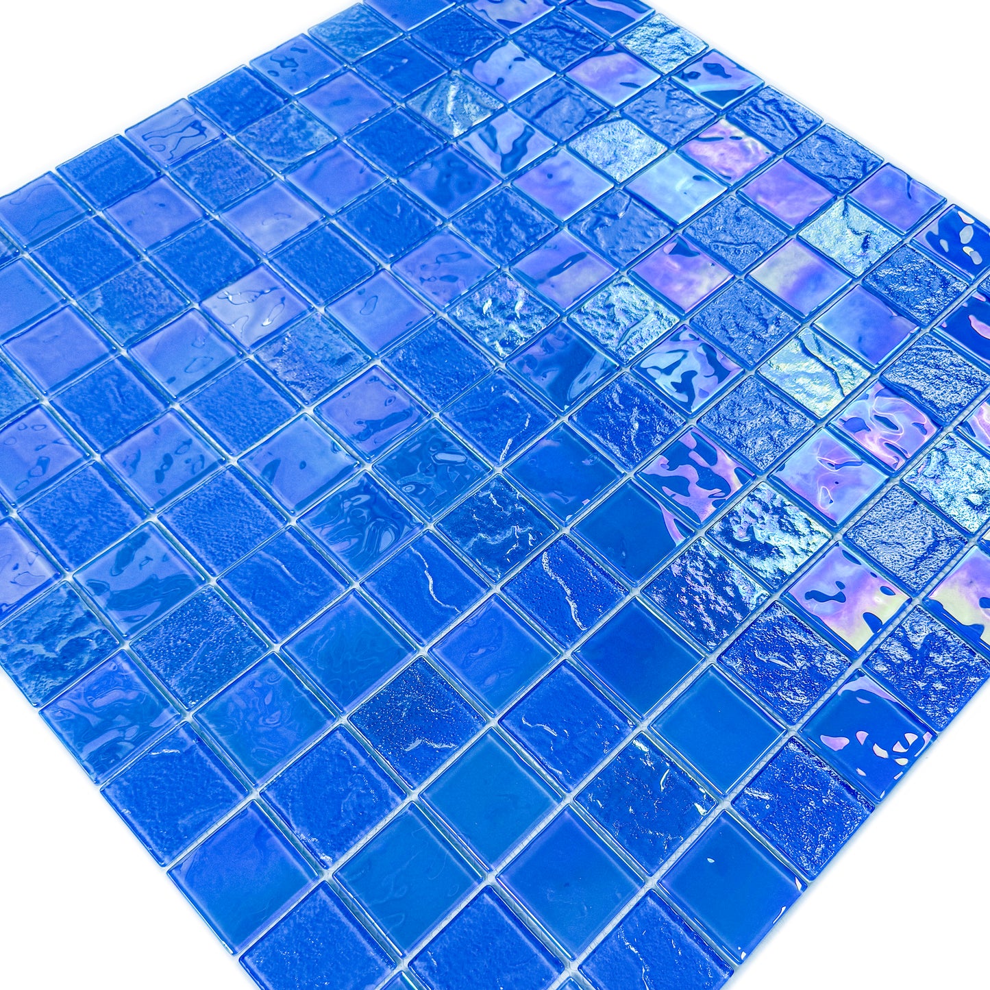 Crystal Cascade Series French Blue Iridescent Mixed Wave Pattern Crystal Glass Mosaic
