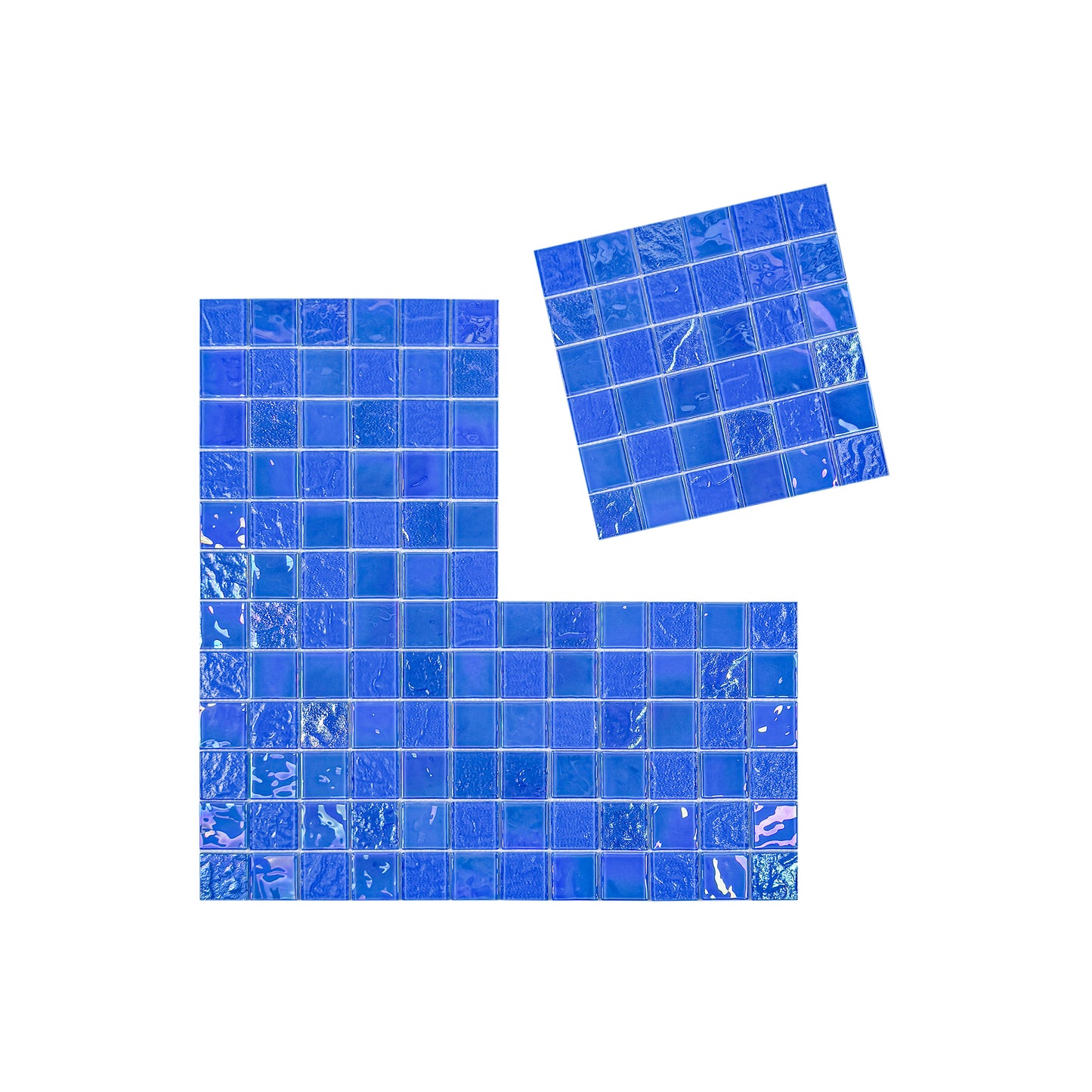 Crystal Cascade Series French Blue Iridescent Mixed Wave Pattern Crystal Glass Mosaic