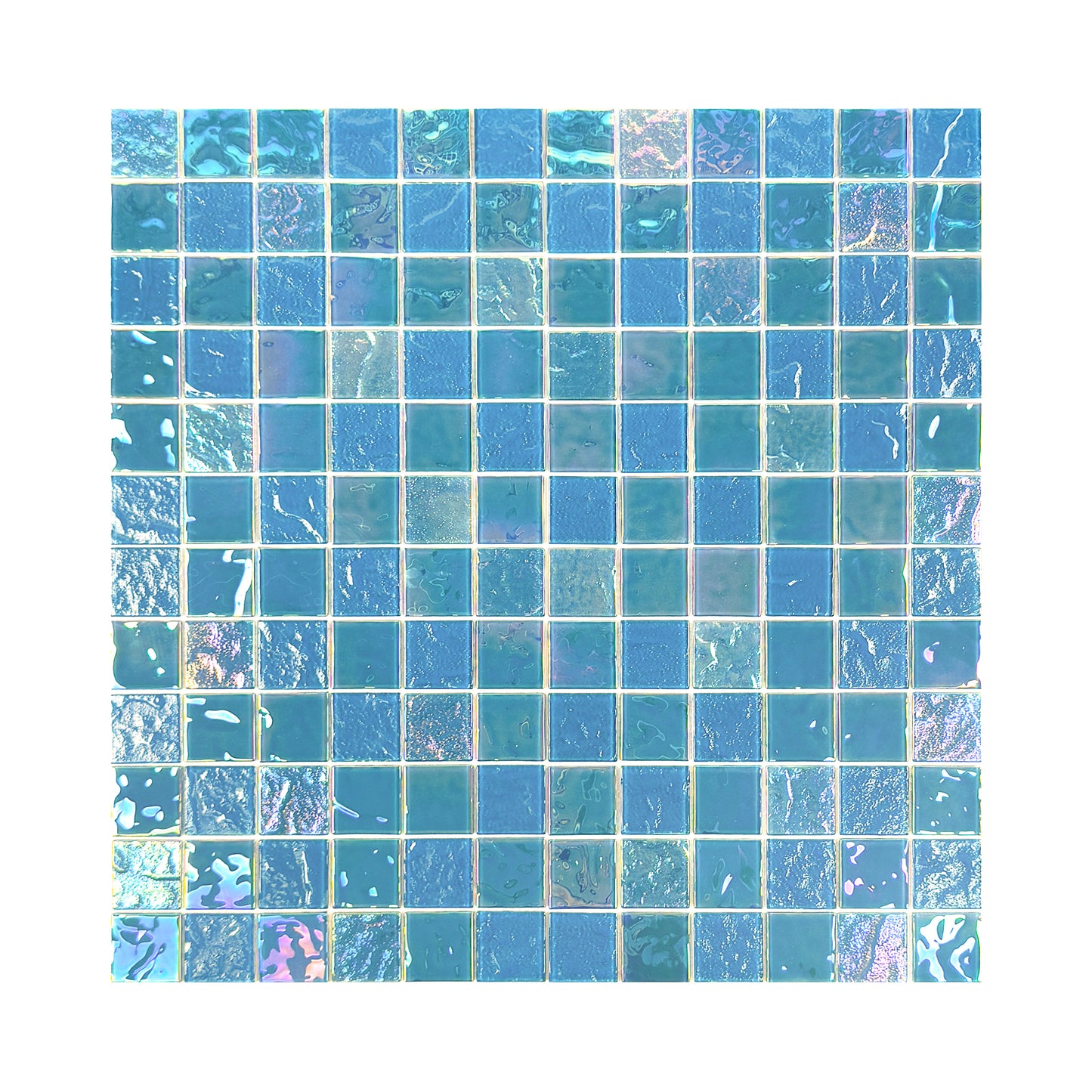 Crystal Cascade Series Jungle Green & Moss Green Iridescent Mixed Wave Pattern Crystal Glass Mosaic