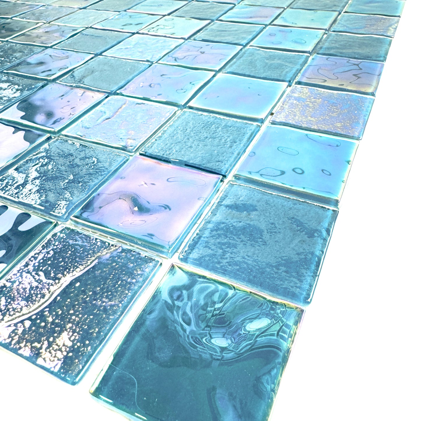 Crystal Cascade Series Jungle Green & Moss Green Iridescent Mixed Wave Pattern Crystal Glass Mosaic
