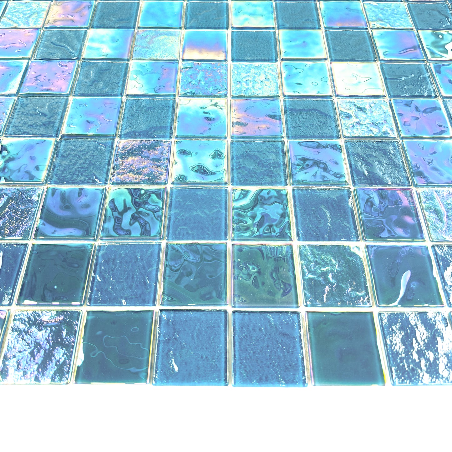 Crystal Cascade Series Jungle Green & Moss Green Iridescent Mixed Wave Pattern Crystal Glass Mosaic