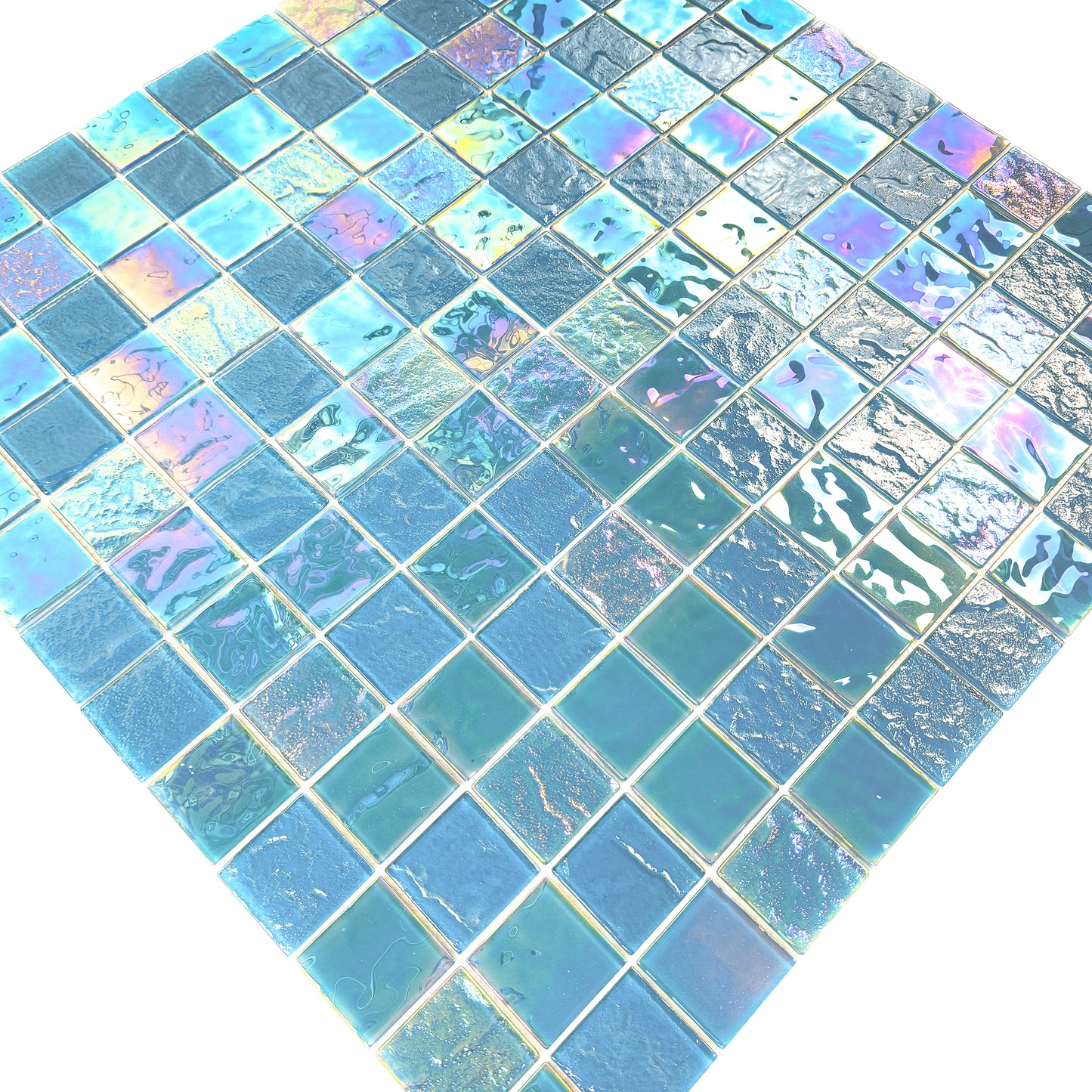 Crystal Cascade Series Jungle Green & Moss Green Iridescent Mixed Wave Pattern Crystal Glass Mosaic