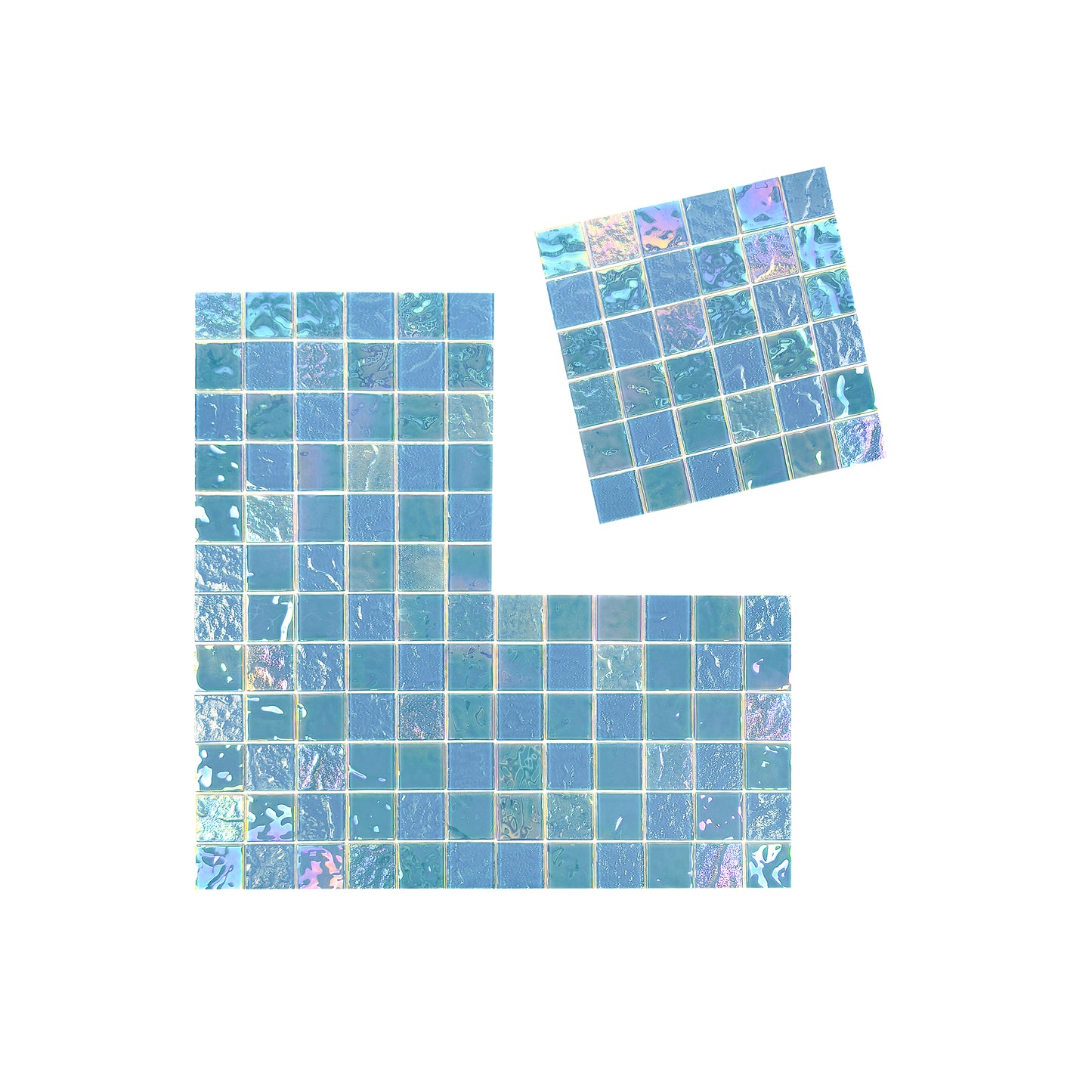 Crystal Cascade Series Jungle Green & Moss Green Iridescent Mixed Wave Pattern Crystal Glass Mosaic
