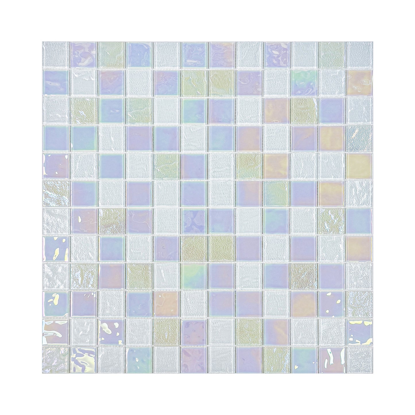 Crystal Cascade Series White Iridescent Mixed Wave Pattern Crystal Glass Mosaic