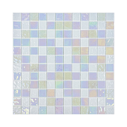 Crystal Cascade Series White Iridescent Mixed Wave Pattern Crystal Glass Mosaic