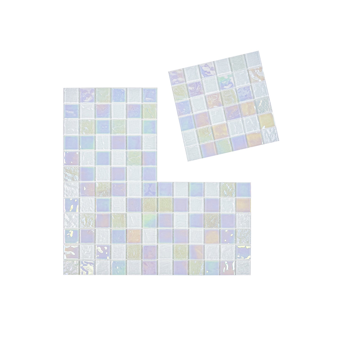 Crystal Cascade Series White Iridescent Mixed Wave Pattern Crystal Glass Mosaic