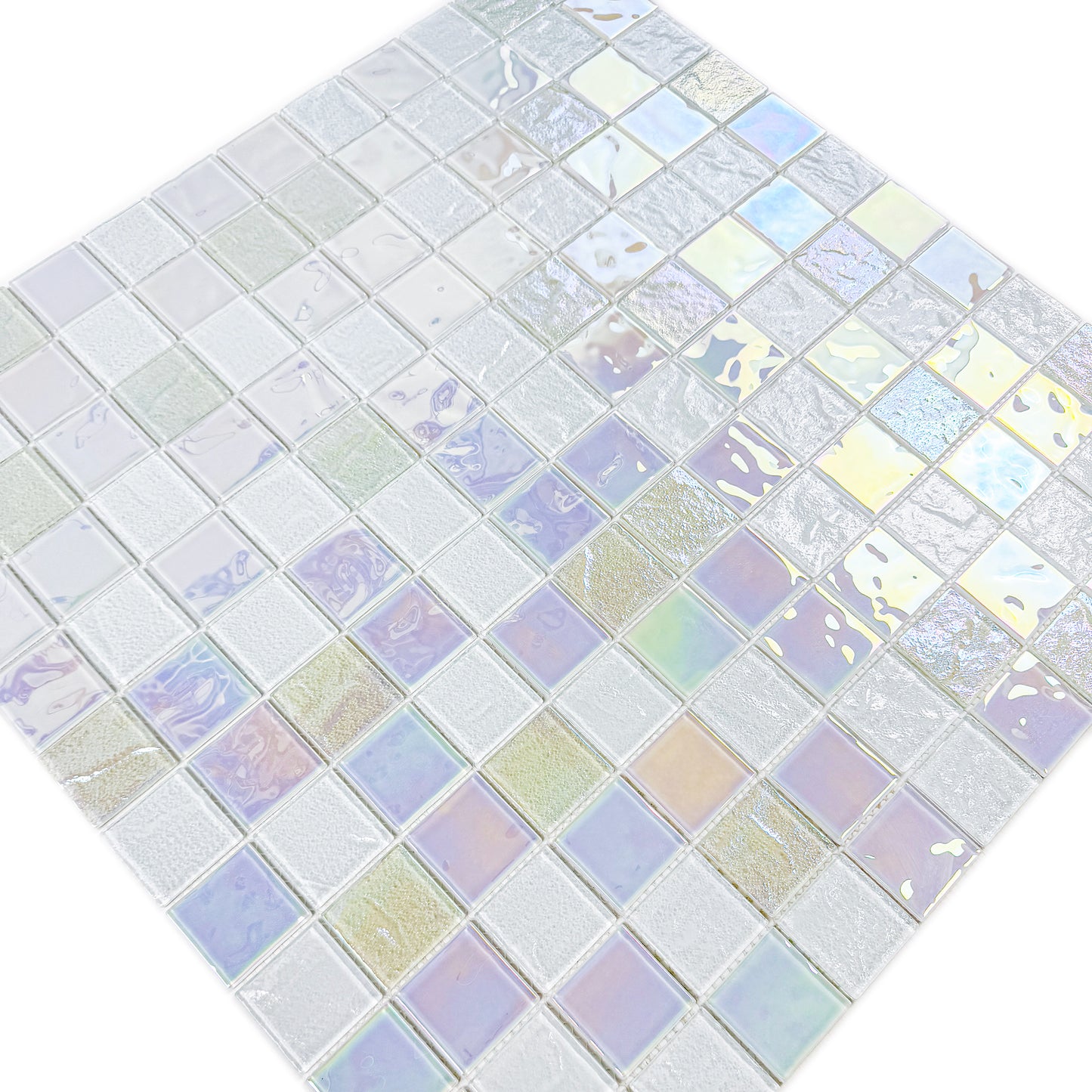 Crystal Cascade Series White Iridescent Mixed Wave Pattern Crystal Glass Mosaic