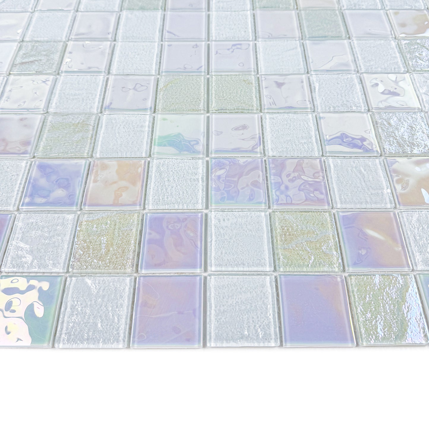 Crystal Cascade Series White Iridescent Mixed Wave Pattern Crystal Glass Mosaic