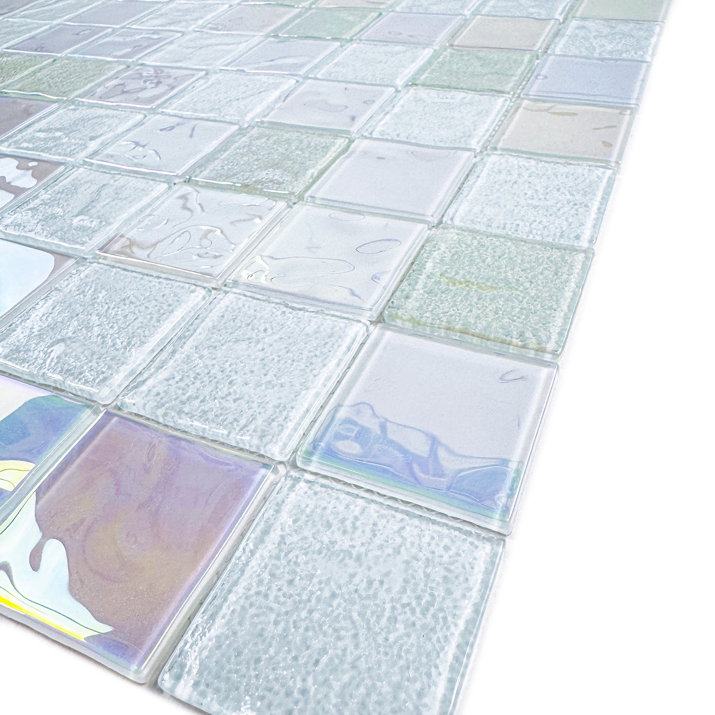 Crystal Cascade Series White Iridescent Mixed Wave Pattern Crystal Glass Mosaic
