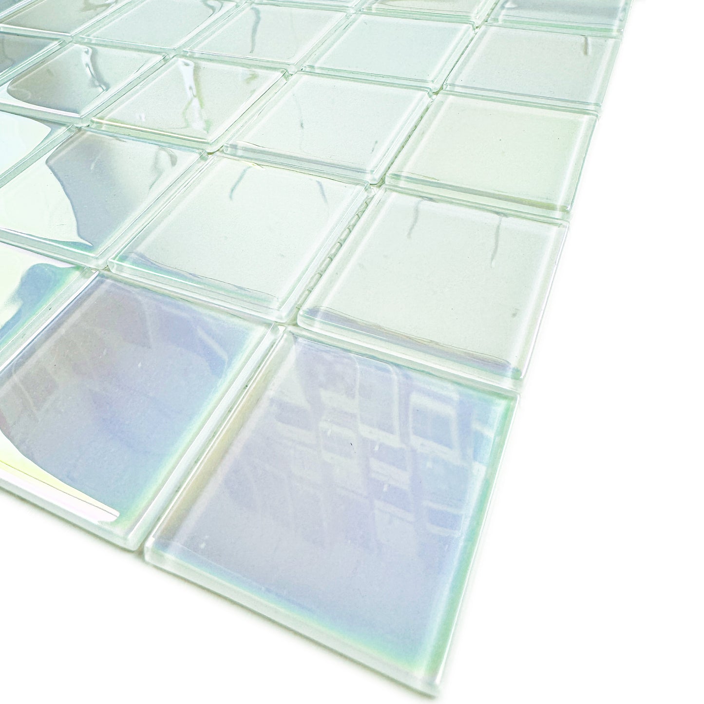 Crystal Cascade Series Smoke Blue & White Iridescent Mixed Crystal Glass Mosaic